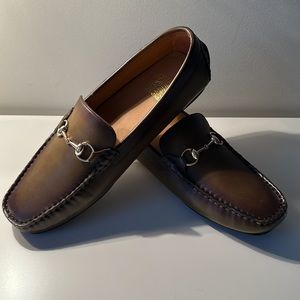 New green patina premium leather driver shoes size 45